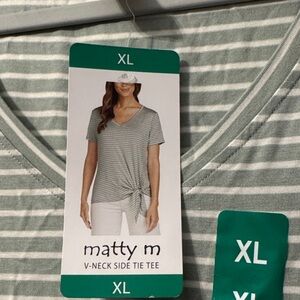 Matty M Striped V-Neck Side Tie Tee